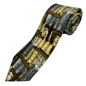 J Garcia Collection Necktie Fifty-Seven Brown Blue Watercolor Artistic Tie - Picture 1 of 9