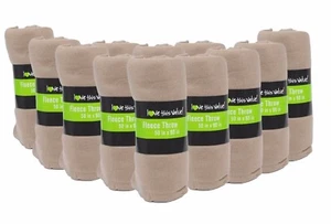 12 Pack Wholesale Soft Warm Fleece Blanket or Throw Blanket - 50 x 60 Inch Tan - Picture 1 of 2