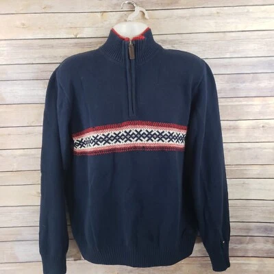 Tommy Hilfiger L Mock Neck Sweater Wool Lambswool Fair Isle 1/4 Zip Gorpcore  - Image 1 of 4