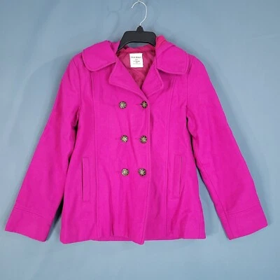 Chaqueta Abrigo Antigua Azul Marino Niñas Lana Con Capucha Doble Pecho Rosa Caliente Talla XL (14) Foto 1 de 4