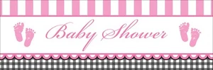 Baby Shower Banner Baby Girl Giant Party Baby Feet Paper Cups Pink Black 60" - Picture 1 of 1