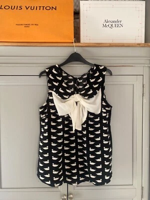 Black Pussy Bow DUCK Top Size 12 Peter Pan Collar Tunic Blouse #cottagecore - Image 1 of 4