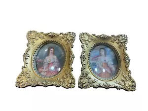 2 Kamee Kreation Gold gerahmte Bilder Charlotte & Louisa von Vincent Nesbert Vintage - Bild 1 von 12