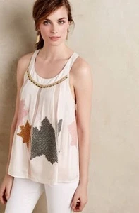New! 2 Anthropologie NWT Floreat Leaf "Beaded Pia Tank" Top $128 - Picture 1 of 9