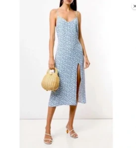 Vestido midi American Eagle azul y blanco Ditsy floral capucha cuello abertura frontal XS - Imagen 1 de 3