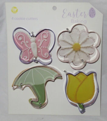 WILTON Juego de 4 Piezas Cortador de Galletas Metal HORNEADO PASCUA TULIPÁN Paraguas Mariposa Foto 1 de 4