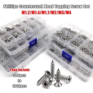 M1.2-M4 SS304 Phillips Flat Countersunk Head Self-tapping Wood Screw Set Kit Box - Picture 1 of 12