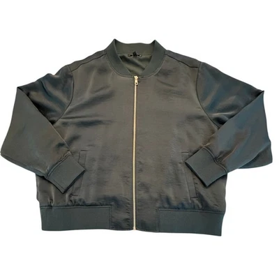 Universal Standard Carmen Satin Bomber Jacket Deep Sea Size Large — 第 1/4 张图片