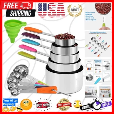 Juego de tazas y cucharas medidoras de acero inoxidable 11 piezas para cocinar y hornear... Foto 1 de 4