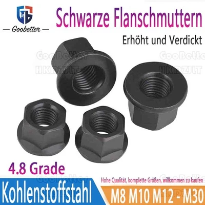 Bundmutter Sechskant M8 - M30 mit Flansch Schwarz / Vergütungsfarbig Karbonstahl - Bild 1 von 4
