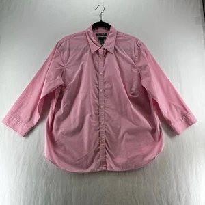 Lauren Ralph Lauren Non-Iron Button Up Shirt Womens 1X Long Sleeve Gingham Pink - Picture 1 of 9