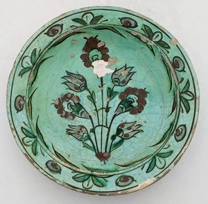 17TH CENTURY OTTOMAN TURKISH IZNIK POTTERY DISH 9.4 INCHES A/F - Bild 1 von 7