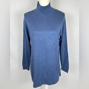 J. Jill Speckle Flecked Mock Neck Sweater Tunic Cotton Silk Blend Blue Small Pet - Picture 1 of 10