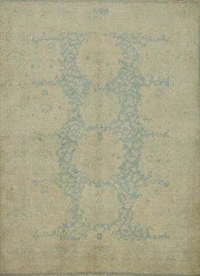 Handmade Transitional Wool Carpet Blue Floral Ziegler Vegetable Dye Rug 5x7 Ft - Image 1 of 4