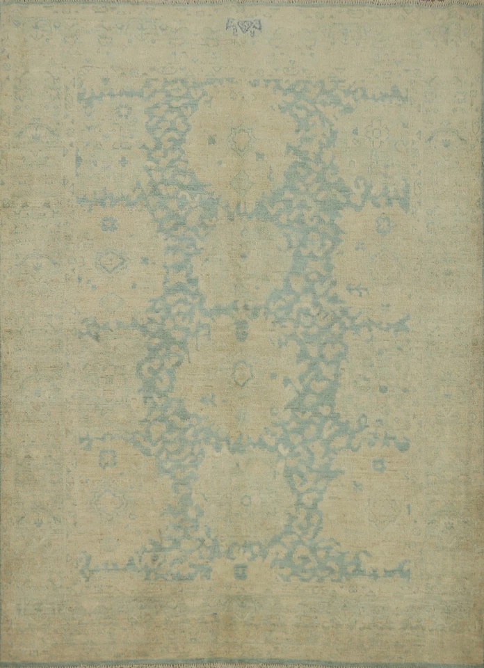 Handmade Transitional Wool Carpet Blue Floral Ziegler Vegetable Dye Rug 5x7 Ft - Image 1 of 4