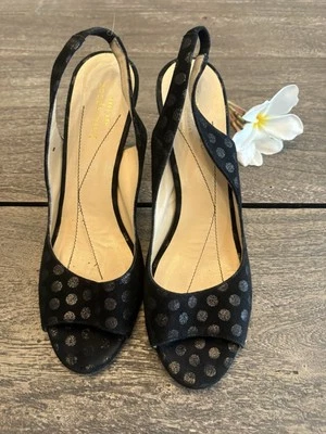 KATE SPADE NEW YORK Black Suede Size 7 B Polka Dot Slingback Heels Italy - Image 1 of 4