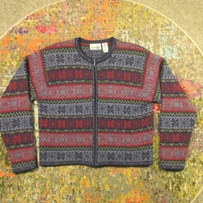 Suéter de Lana Shetland De Colección Para Mujer L Cremallera Completa Copo de Nieve Nórdico Diseño Paul Harris Foto 1 de 4