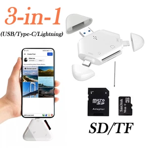 3-in-1 Memory Card Reader - USB C/USB A/Lightning for iPhone iPad Android SD/TF - Afbeelding 1 van 7