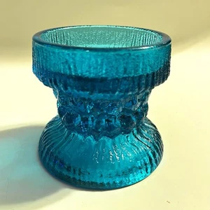 LE Smith Glass Scandinavian Style Candle Holder BLUE Reversible Fjord Glacial - Picture 1 of 11