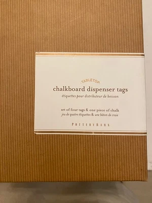 Set of 4 Pottery Barn, Drink Dispenser, Round Chalkboard Signs. New in box. - Image 1 of 4
