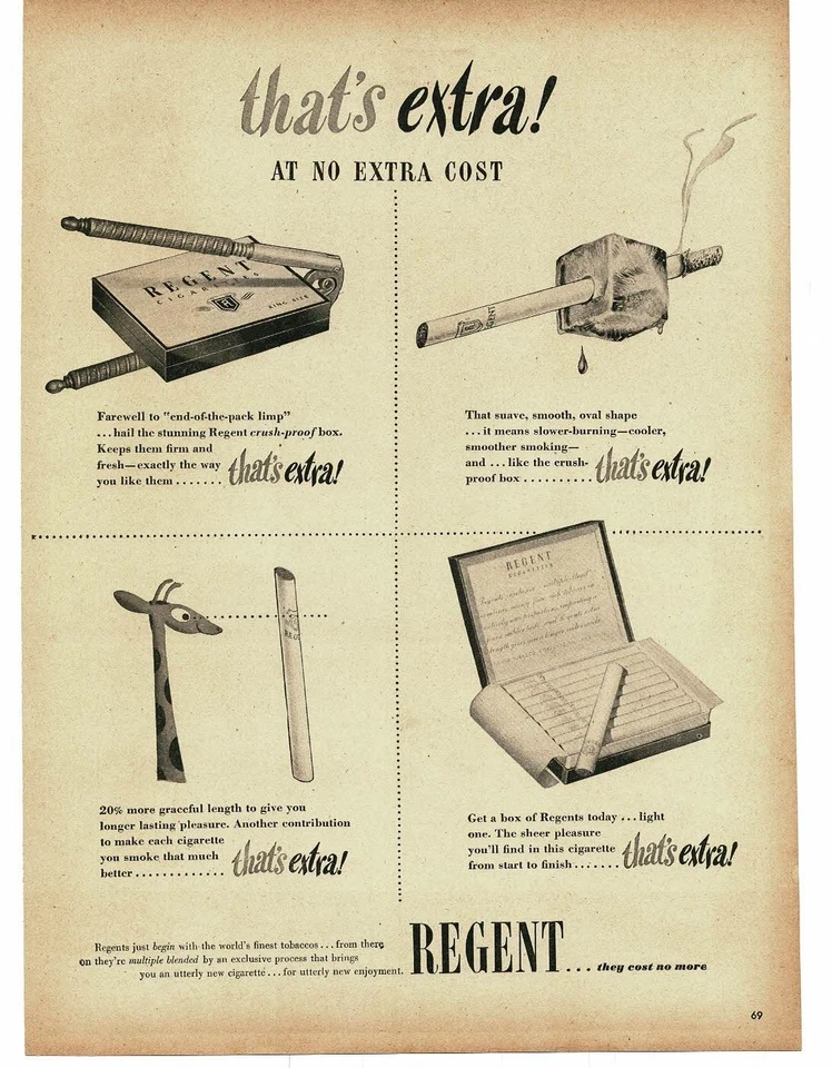 1946 Regent Cigarettes girafa quebra-nozes cubo de gelo arte impressão vintage anúncio - Imagem 1 de 1