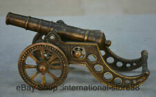 10.4" Old Chinese Copper Dynasty Palace Word Wheel Cannon Artillery Statue