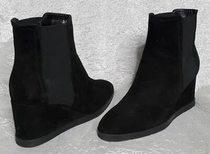 $395 Aquatalia Jaelynn Wedge Boot Black Suede Sz 9.5 weatherproof bootie shoe - Picture 1 of 7