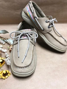 Sperry Topsider Leather Boat Shoes Pink Plaid 6 Great! - Picture 1 of 6