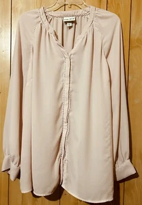 Ava & Viv Top Damen Größe 2X Übergröße Rouge Rosa Halbtransparent Langarm Knopf - Bild 1 von 4