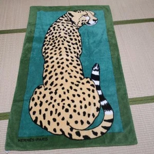 HERMES Paris Leopard Print Cotton Beach Towel Bath Mat Leopards Green 59in?~35in - Picture 1 of 6