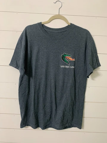 UAB Land that I Love Men's Tshirt Gray Size Large with American Flag on Back Cover
