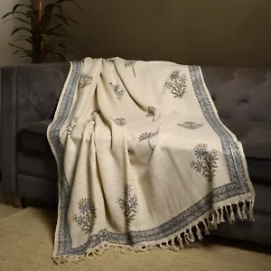 Coperta in cotone buta floreale avorio intrecciata a mano arredo casa cotone slub - Foto 1 di 8