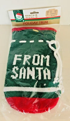 Vtg NOS Kurt Adler Santa's World Knit Drawstring "From Santa" Christmas Gift Bag - Image 1 of 4