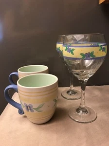 Pfaltzgraff Summer Breeze 16 oz Oversized Coffee Cup/Mugs and Water/Wine Glasses - Picture 1 of 12