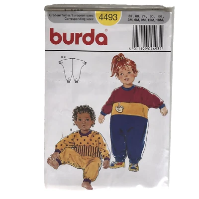 Burda Sewing Pattern 4493 Baby 1-Piece Romper Jumpsuit Sleeper Size 3M-18M Uncut - Image 1 of 4
