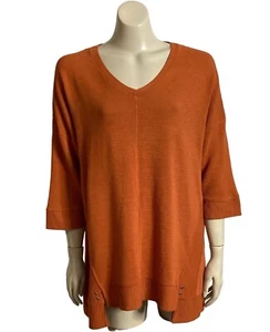 Virtuelle Knit Top Wmn Sz XS 14 Tunic Ribbed 3/4 Sleeve Hem Detail Terracotta - Picture 1 of 11