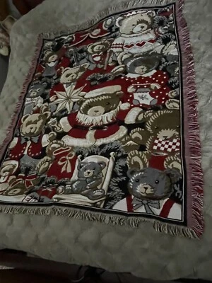 The Northwest Co. Christmas Throw Blanket 54" x 44" Santa Teddy Bear & Bears - Image 1 of 4
