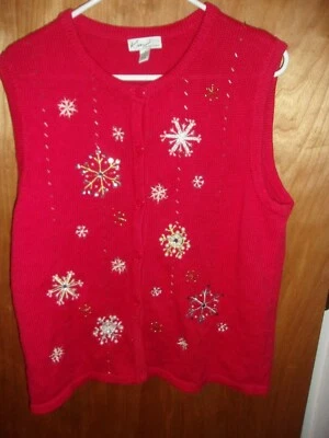 COLETE FEMININO GRANDE FLOCO DE NEVE LANTEJOULAS MIÇANGAS POR KIM ROGERS INVERNO OUTONO - Imagem 1 de 4