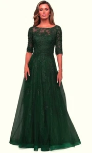 La Femme Evergreen Shimmer Embroidered Tulle A-Line Gown Size 20 $619 - Picture 1 of 2