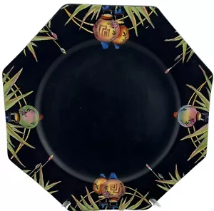 Antique 1920 Crown Ducal Octagonal Salad Plate Art Deco Black Chinese Lanterns - Picture 1 of 7