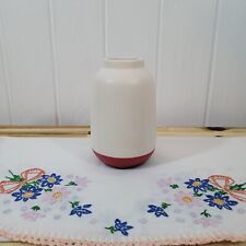 Classic Ivory Flower Vase Handmade Studio Ceramic, Asymmetrical Vibrant Red Base