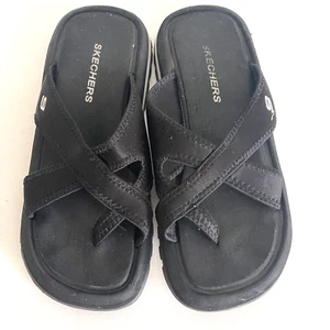 Skechers Sandals Womens 9.5 Flip Flop Thong Black Fabric Toe Post Casual Slip On - Picture 1 of 4