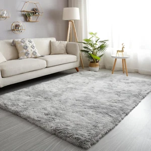 Shag Ultra Soft Area Rug, Non-Skid Fluffy 4'X6' Tie-Dyed Light Grey Plush Indoor - Picture 1 of 12