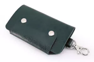 men women key box case Rings holder pocket real cow Leather pouch bag blue W128 - Picture 1 of 5