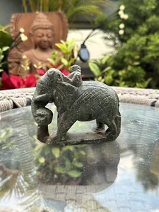 Antique Old Gray Stone Hand Carved Elephant Ridding Person Sculpture 1700’s - Picture 1 of 13