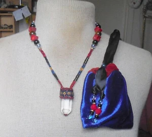 Quarz Kristall Spitze verstellbar Perlenkette mit Stein Perlen Wicca Magie - Bild 1 von 7