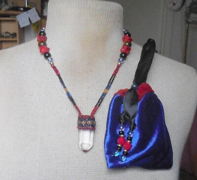 Collar de Cuentas Ajustables Punta de Cristal de Cuarzo con Cuentas de Piedra Magia Wicca Foto 1 de 4