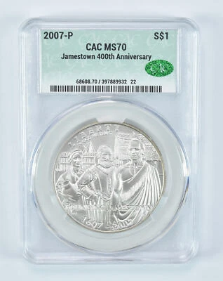 2007-P Jamestown Commemorative Silver Dollar MS70 CAC - Image 1 of 4