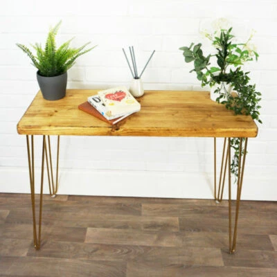 Coffee Side Table Solid Wood Reclaimed Timber Style Metal Gold Legs 44cm x 4.4cm - Image 1 of 4