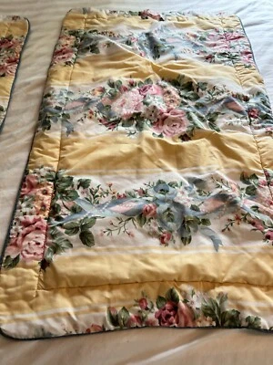 2 Vintage Croscill Princess Yellow Floral Stripe King Shams Cottage Country Core - Image 1 of 4